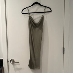 Army green satin slip dress